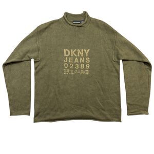 DKNY Sweater Men's XL Olive Knitted Regular Fit Long Sleeve High Neck Pullover